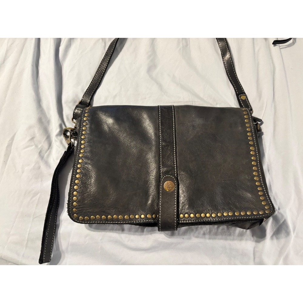 Costanza Rota Italian Leather Studded Crossbody Black Distressed Boho